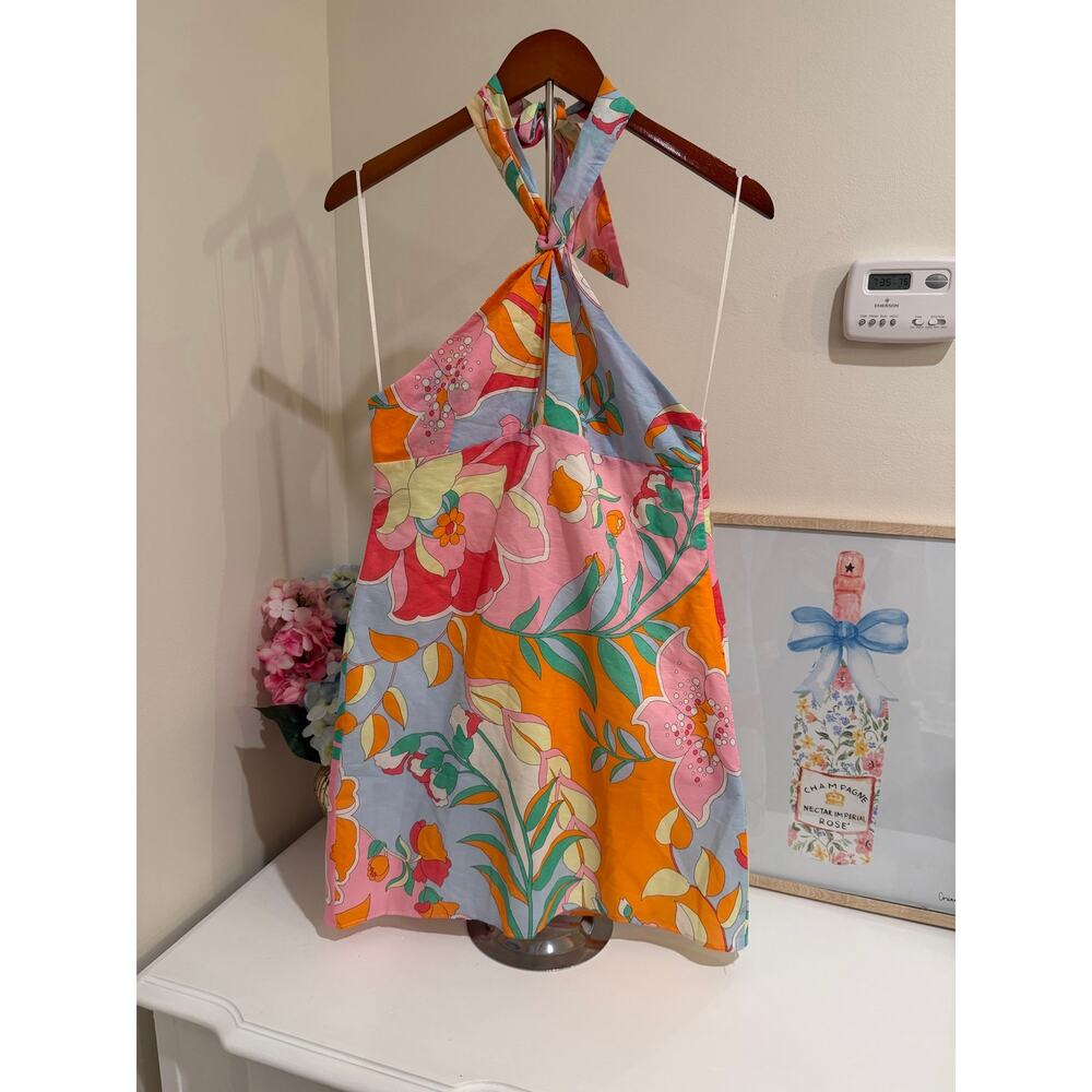 ☀️ NWT Zara Floral Halter Keyhole Sun Dress Size Large ☀️